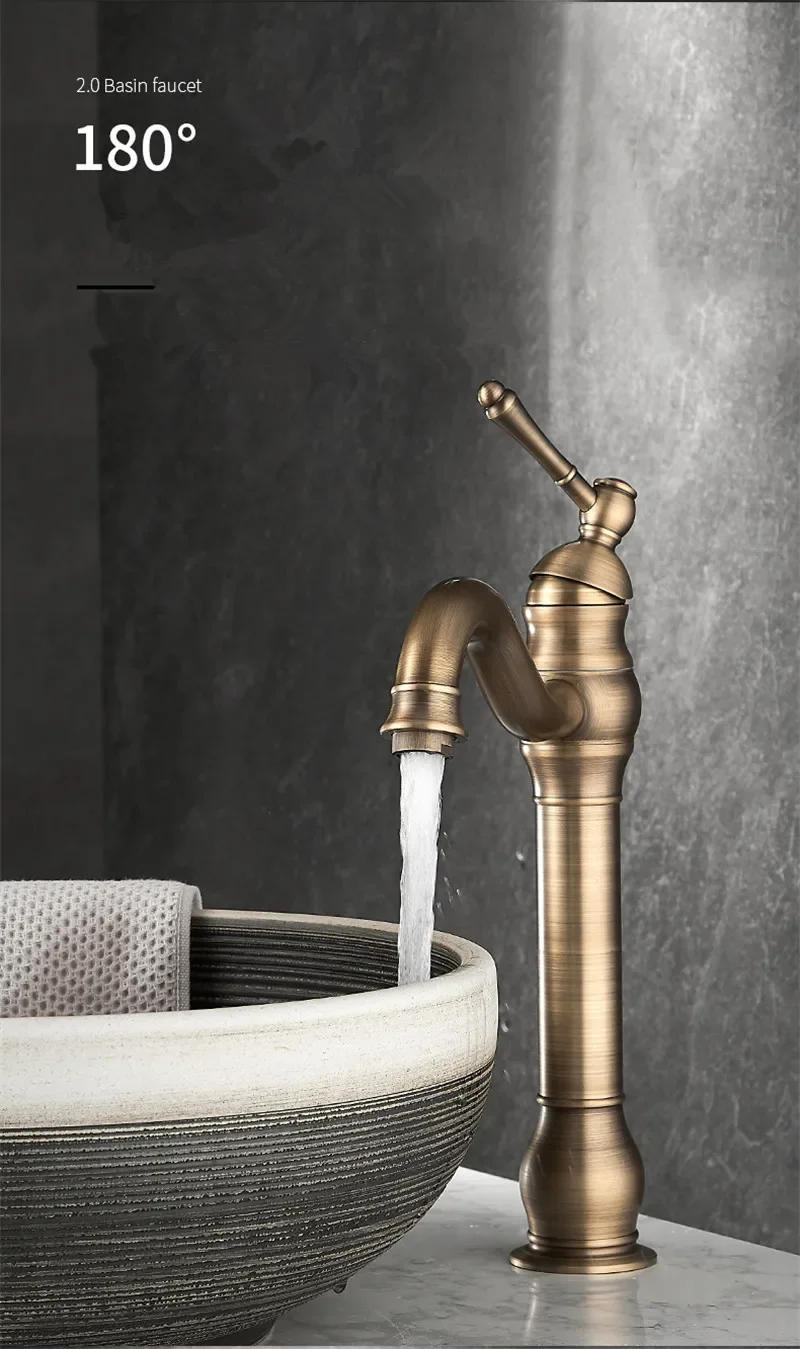 Description Picture 6 of itemBathroom Antique Brass Bathroom Basin Faucet Cold And Hot Water Mixer Sink Deck Mounted Black Oil Brushed Tap