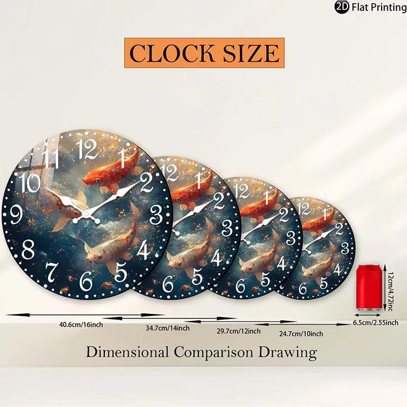 Description Picture 5 of itemWooden Silent Wall Clock Koi fish swimming water Quartz Analog Clock Farmhouse,Office Idea Christmas Halloween