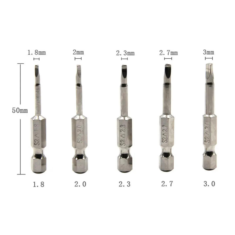 Description Picture 3 of item5pcs S2 Steel Magnetic Triangle Head Screwdriver Bits 50mm 1/4 Hex Shank Nozzle Pneumatic Screwdriver Electric Head