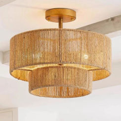 Wabi Sabi Japan Pendant Lights Hemp Rope Round LED Chandeliers Farmhouse Hanging Lamps for Restaurant Living Room Bedroom