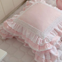 Pink European embroidered cushion cover ruffle Lace Satin cotton pillow cover handmade elegant bedding pillowcase sofa cushion
