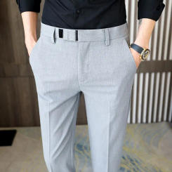 Man Suits Pants Business Slim Fit Tressed Trousers for Men 9 Cropped Straight Social Tailoring Spring Clothes Slacks Formal Up