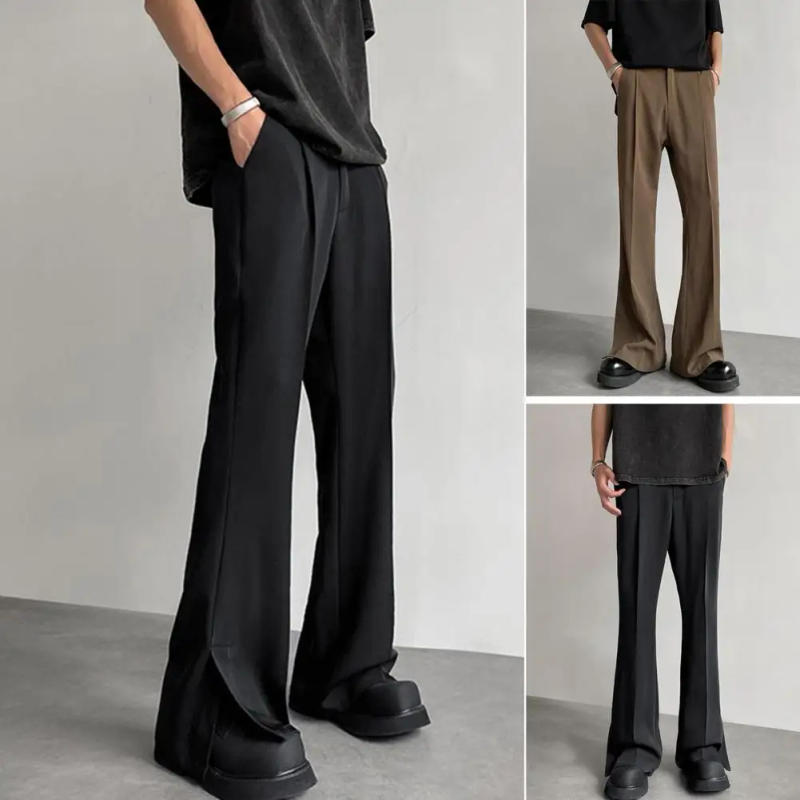 Description Picture 3 of itemMen Suit Pants Straight Wide Leg Loose Mid Waist Pockets Deeep Crotch Button Zipper Closure Loose Formal Business Style Office W