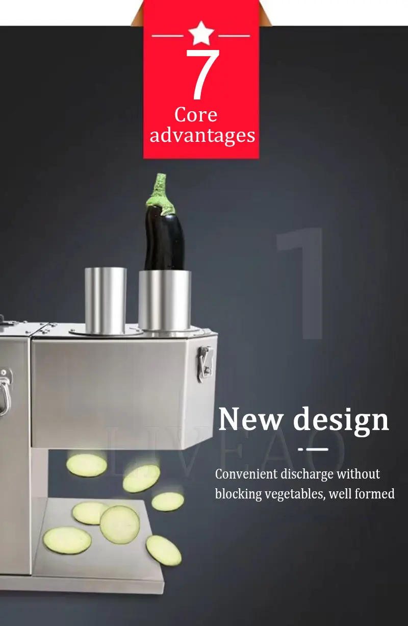 Description Picture 6 of itemIndustrial Electric Round Shape Fruit And Vegetable Slicer Cutter Machine For Banana Potato Carrot Vegetable Fruit Slicing