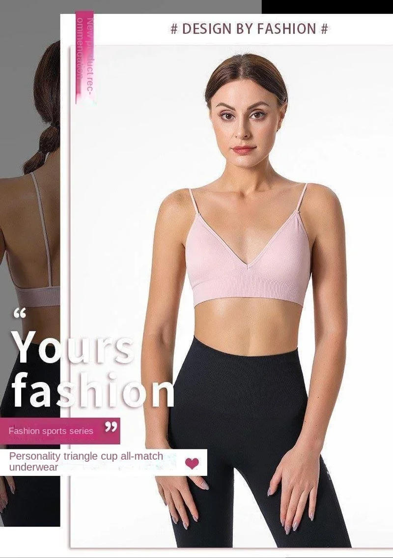 Description Picture 2 of itemS M L Seamless Triangle Cup Bra Women Wrapped Chest Camisole Underwear Breathable V Neck Gather Up Sports Fitness Yoga Casual