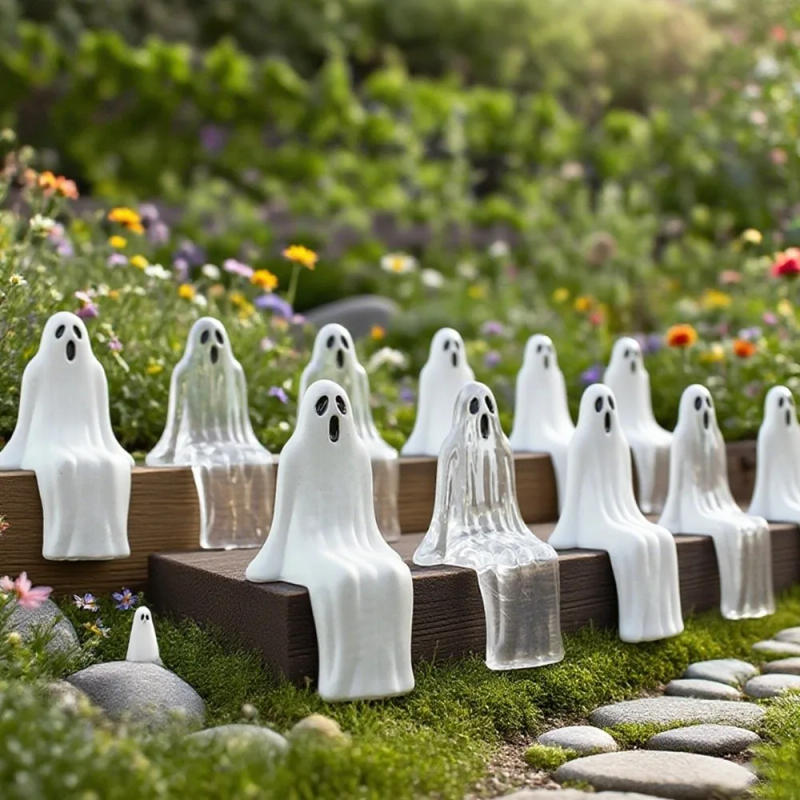 Description Picture 4 of item20pcs Sitting Pose Halloween Ghost Decoration Mini Cute Joy Garden Ghost Ornament Transparent Creative Ghost Statue Decorations