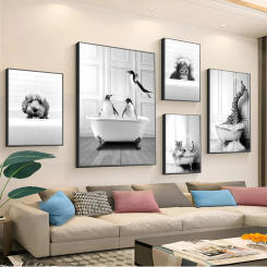 1pc Nordic Bathroom Decoration Animal Poster Elephant Giraffe Toilet Bathtub Black Poster Stickers Art Wall Murals Decor Game