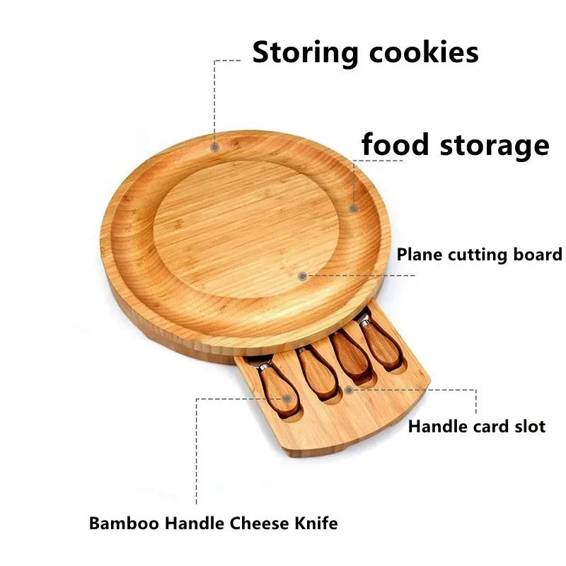 Description Picture 6 of itemBamboo Cheese Board Set With Cheese Knife Portable Outdoor Dinner Plates Hotel Restaurant Decoration Accessories Bread Tray set