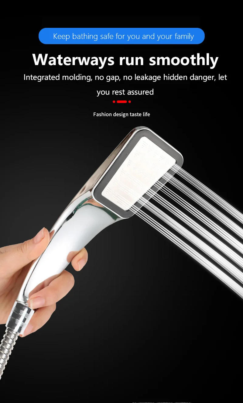 Description Picture 2 of item1pc Handheld Shower Head 300 Hole High Pressure Showerhead Square Water Saving Chrome Plated Bath Nozzle Bathroom Accessories
