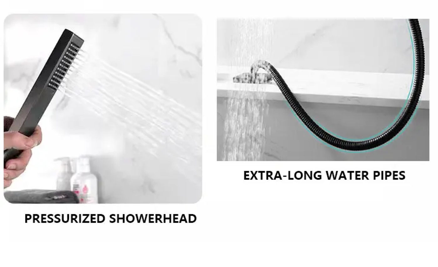 Description Picture 6 of itemSquare copper bathtub faucet basin faucet waterfall five-hole split hot and cold water faucet with handle shower set