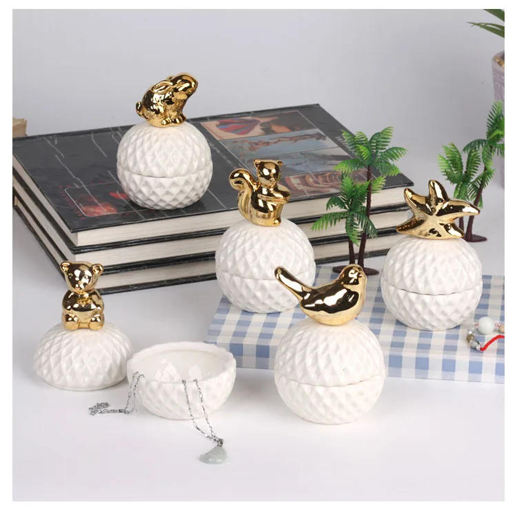 Description Picture 2 of itemCreative Electroplating Process Ceramic Jewelry Box Hi-fi Box Gifts Home Storage Storage Incense Wax Jar Ornaments with Gifts