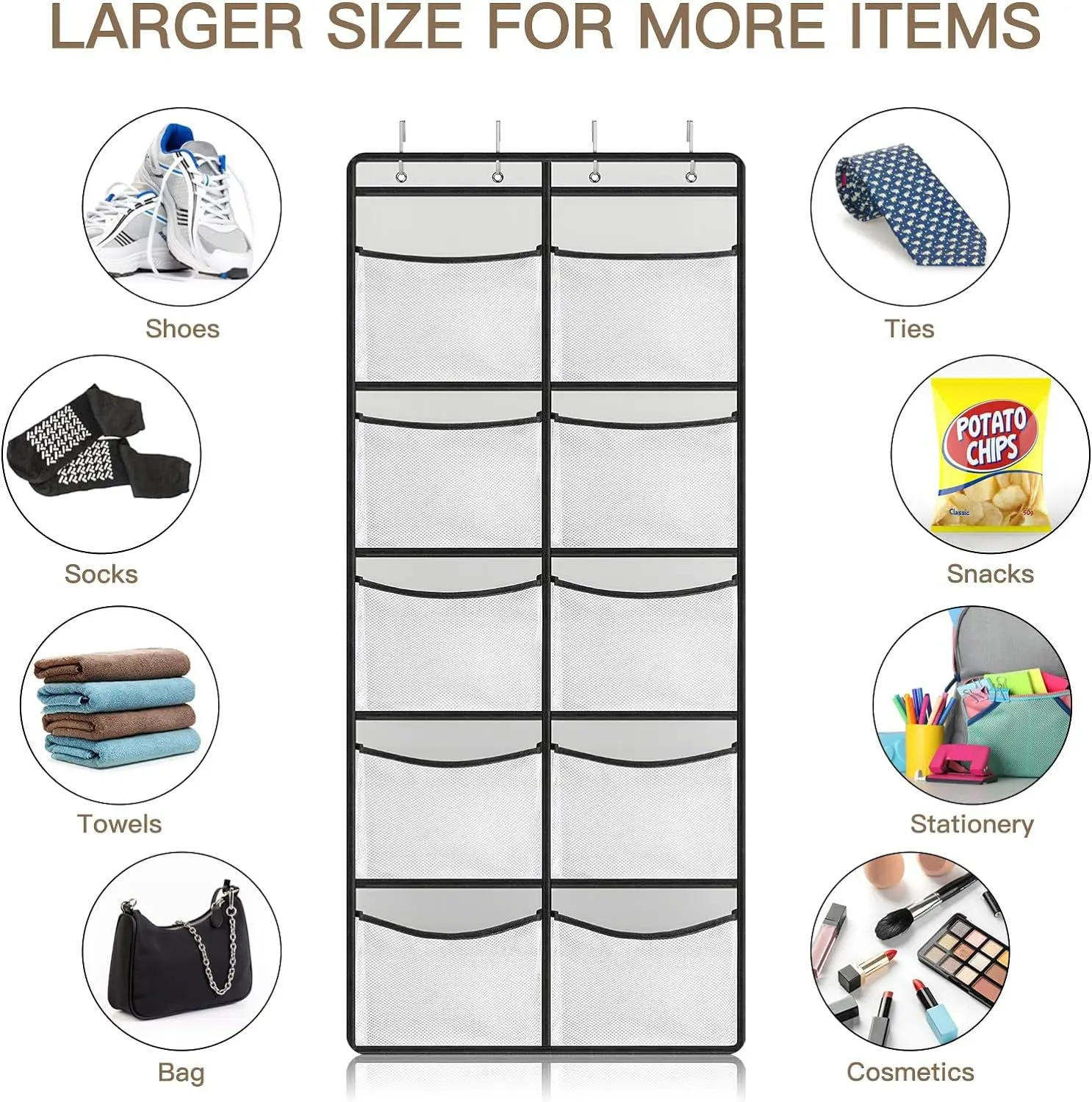 Description Picture 5 of item5/10 Grids Over The Door Storage Organizer Bag,Multi-layer Hanging Bags with Hook for Kids Toys Sundries,Fabric Closet Organiser