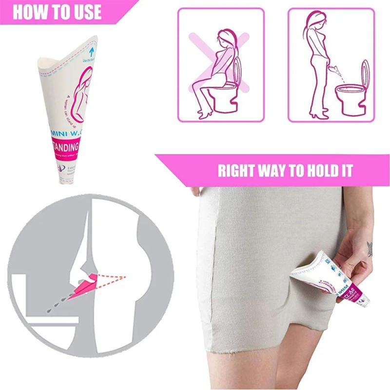 Description Picture 4 of item12/20pcs Disposable Female Urination Device Hygienic Stand Up Foldable Women Urinal Funnel Leak-Proof Portable Pee Paper Cup
