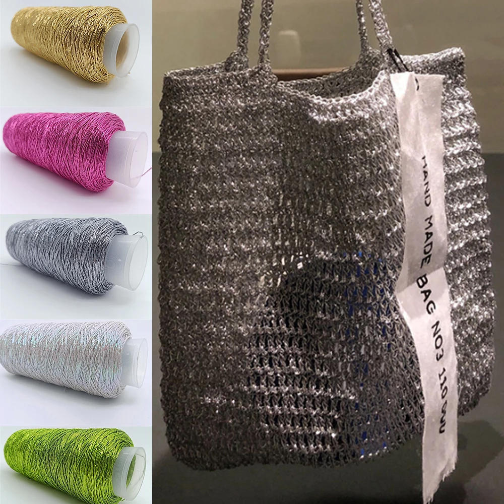 Description Picture 5 of itemSilver Handmade Yarn Popular Same Style Woven Small Silver Bag Woven Flash Core Wire Crochet Needle 200g 1 Ball Yarn