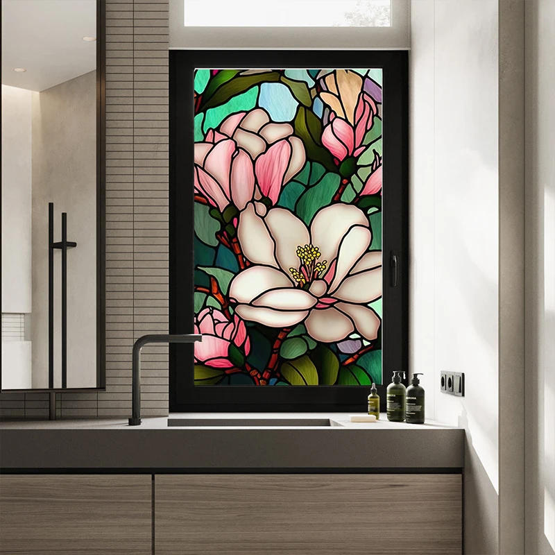 Description Picture 5 of itemColorful Retro Removable Window Privacy Stained Decorative Flower Birds Window Glass Electrostatic Stickers Film For Home Office