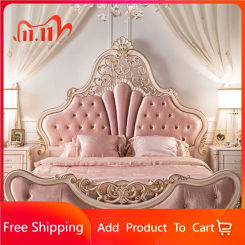 French Style Double Bed Elegant Pretty Pink Princess Bed Luxury Villa Cama Matrimonial Queen Bedroom Furniture Set