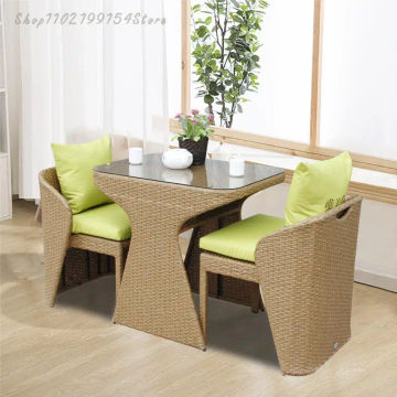 Balcony Small Tables And Chairs Web Celebrity Receive Tables And Chairs Cane Three-piece Tea Table Combination Garden Leisure Ou