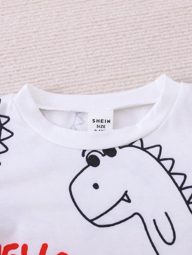 Description Picture 5 of itemSummer 2-Piece Set New Casual Outdoor Comfort Breathable Cute Dinosaur Print Round Neck Short-Sleeved Denim Shorts Fashion Suit