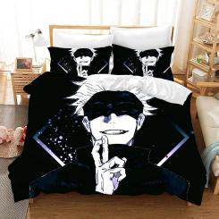Anime Jujutsu Kaisen Boys 3D Printed Duvet Covers with Pillow Case,Microfibre Duvet Cover Sukuna Bedding Sets With closed zipper