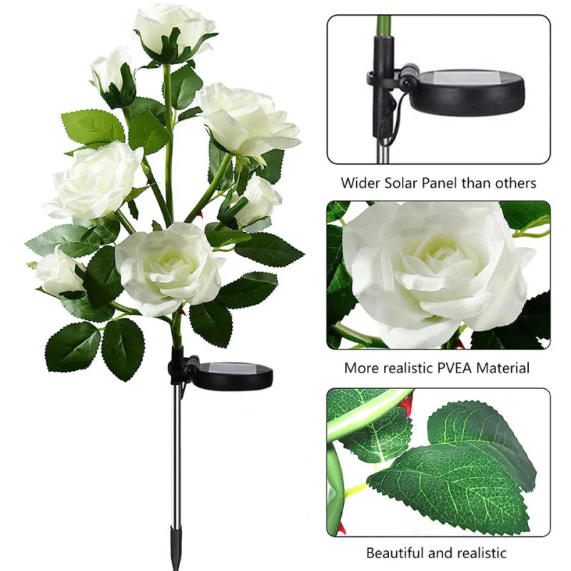 Description Picture 6 of item5 Head LED Solar Flower Solar Simulation Rose LED Light For Garden Yard Lawn Night Lamp Waterproof Garden Home Decoration Flower