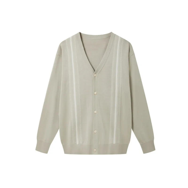 Description Picture 4 of itemHKSH Men's Knitted Cardigan Spring Autumn New Sweater Outerwear Casual Versatile V-neck Stripe Tide Chic Patchwork Korean HK0407