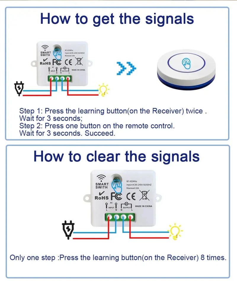 Description Picture 6 of item433MHz Wireless Light Switch 220V 110V 10A Relay Breaker Remote Control Mini Round Button Switch for Home LED Lamp Wall Switch