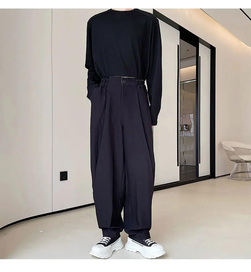 Description Picture 4 of itemMen's Wide Leg Pants Spring And Autumn New Dark Simple Urban Youth Double Stacked Pants Design Casual Large Size Pants