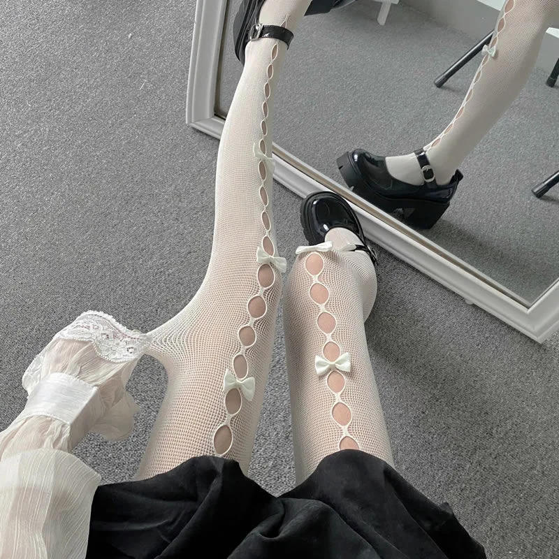 Description Picture 6 of itemSweet Cute Women Hollow Out Bowknot Tights Pantyhose Japanese Style Kawaii Thigh High Socks Pantyhose Fishnet Stockings
