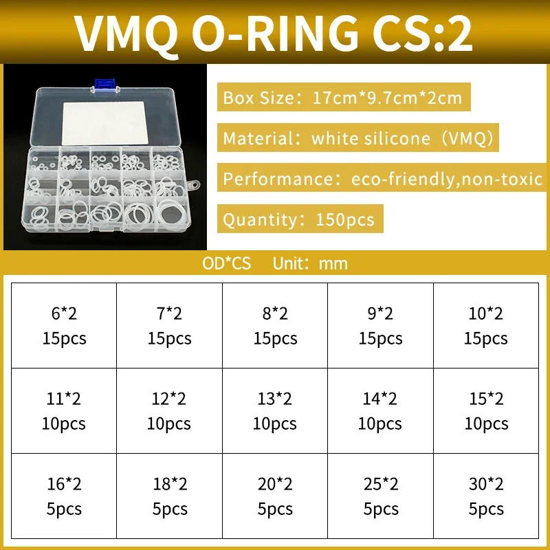 Description Picture 3 of itemBoxcs1.9mm Boxcs2mm boxed nitrile silicone fluorine rubber repair kit sealing valve waterproof combination kit gasket o-ring