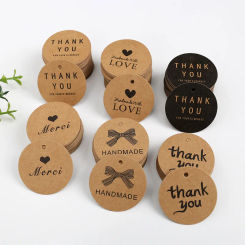 100pcs 4cm Round Kraft Paper Tags Thank You Merci Love Print Tag Labels Handmade Product Garment Shoes Hang Tag DIY Accessories