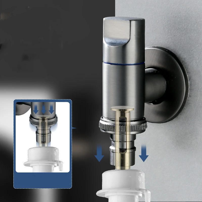 Description Picture 4 of itemMulti-function Angle Valve Faucet One Into One Out Wall Mount Washing Machine Tap  Toilet Triangle Valve Bathroom Accessories