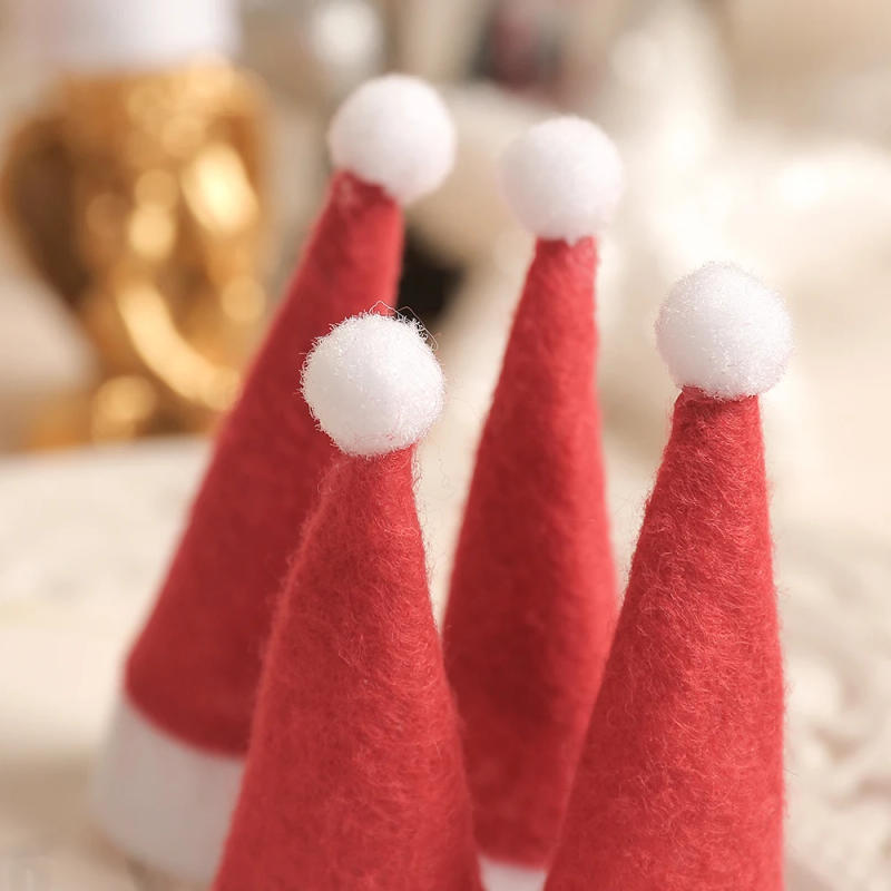 Description Picture 5 of item10/20/30Pcs Mini Santa Claus Hat Cup Bottle Set Home Room Decoration Tableware Knife And Fork Christmas Hat Decor DIY Crafts