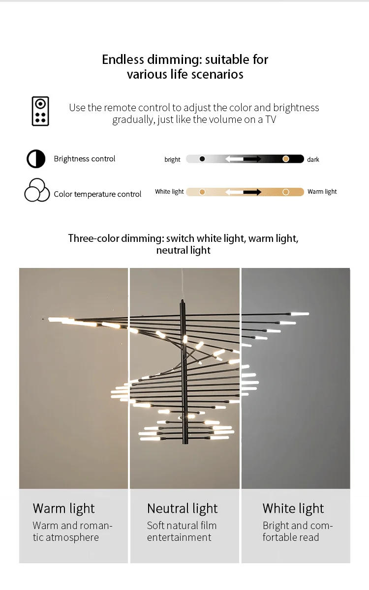 Description Picture 4 of itemModern Branch Shaped Chandelier Ceiling Decoration Living Room Bedroom Dining Room Black and Gold Duplex Building Pendant Lights