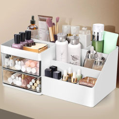 Makeup Storage Cosmetic Desk Organizer Box with Drawers Skincare Organizers for Dressing Table Countertop Bathroom Counter