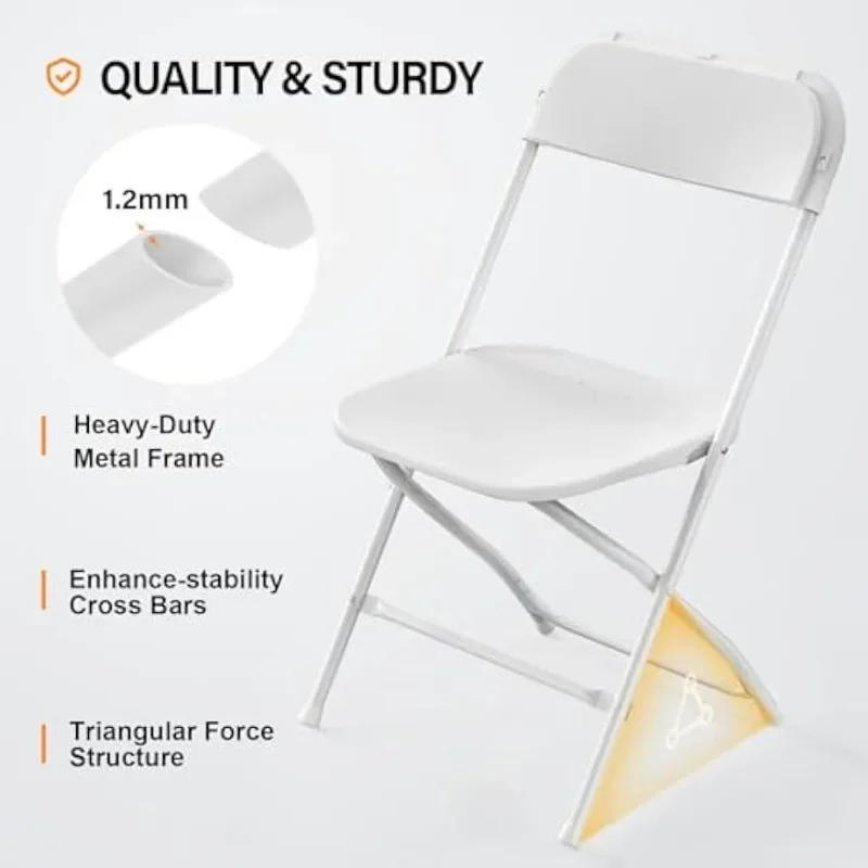 Description Picture 5 of itemZHENXIANG White Plastic Folding Chair, Indoor Outdoor Portable Stackable Commercial Seat with Steel Frame 350lb  Dinning Table