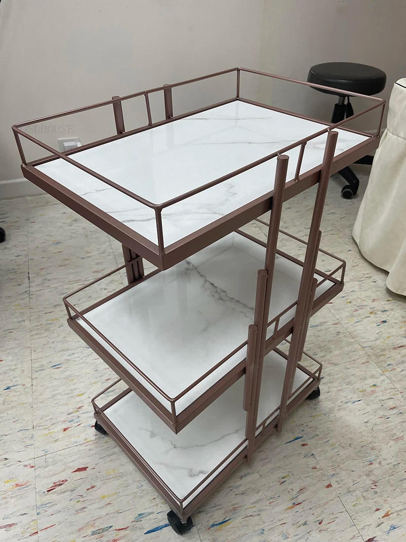 Description Picture 5 of itemLuxury Iron Salon Trolleys Salon Furniture Manicure Mobile Tools Trolley Modern Commercial Multi-layer Storage Beauty Cart