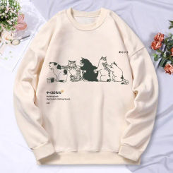 Cartoon Cat Printing Women'S Hoody Autumn Soft Warm Sweatshirt Korean Oversize Hooded Simple Basics Versatile Female Sportswears