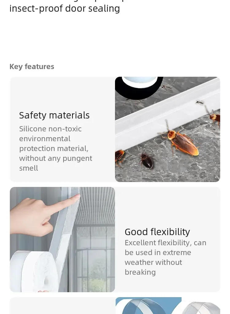 Description Picture 3 of itemWaterproof Door Bottom Windproof Sticker Tape Soundproof Glass Door 25mmx5m Window Insulation Adhesives Sealers Hardware