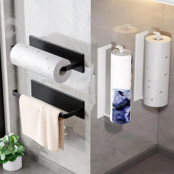 Convenient Paper Towel Holder Easy Installation Paper Roll Holder Space Saving Organizer Self-Adhesive Paper Towel Bar
