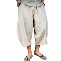 2024 Men Cotton Linen Baggy Wide Leg Pants Men Hanging Crotch Hip Hop Bloomers Pants Men\'s Calf-Length Pants Trousers