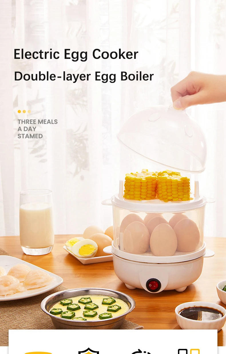 Description Picture 2 of itemMultifunction Electric Egg Cooker Double Layers Egg Boiler Corn Milk Rapid Breakfast Cooking Egg Steamer Appliances Kitchen