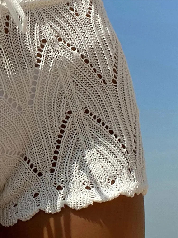 Description Picture 4 of itemHollow Out Drawstring Elastic Waist Crochet Knit Swim Shorts Women Summer Sexy Beach Holiday Cover Up Shorts 2023