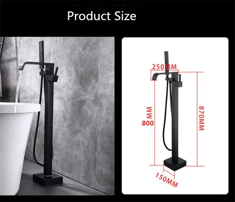 Description Picture 5 of itemBathtub Faucet + Handheld Shower Free Standing Rose Gold  Mixer Taps Floor or Wall Mounted Mixer