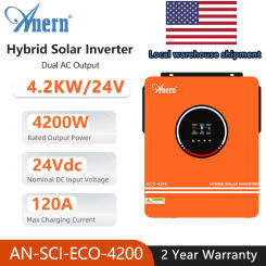 4200W 6200W Hybrid Solar Inverter Dual AC Output Off Grid Pure Sine Wave Inverter 24V 230V PV Input Max 500vdc MPPT 120A Charger