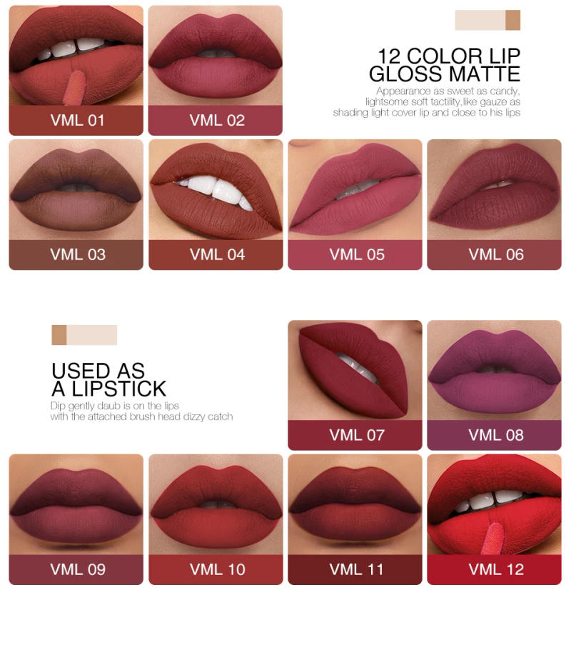 Description Picture 5 of itemO.TWO.O 12 colors High Quality Velvet Matte lipstick Long Lasting Lips Makeup Waterproof Easy to Wear Matte Liquid Lip Gloss
