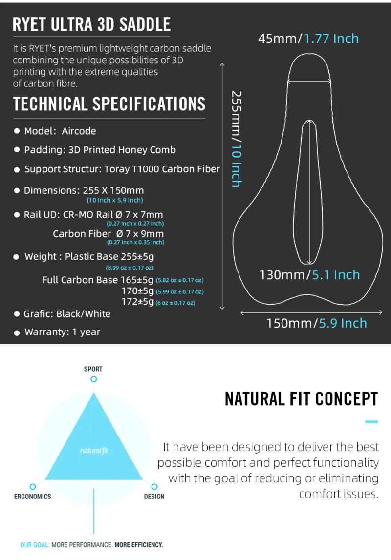 Description Picture 3 of item2024 RYET 3D Printed Saddle Ultralight Hollow Comfortable Full Carbon MTB Road Racing Bike Cycling Seat Bicycle Cushion Parts