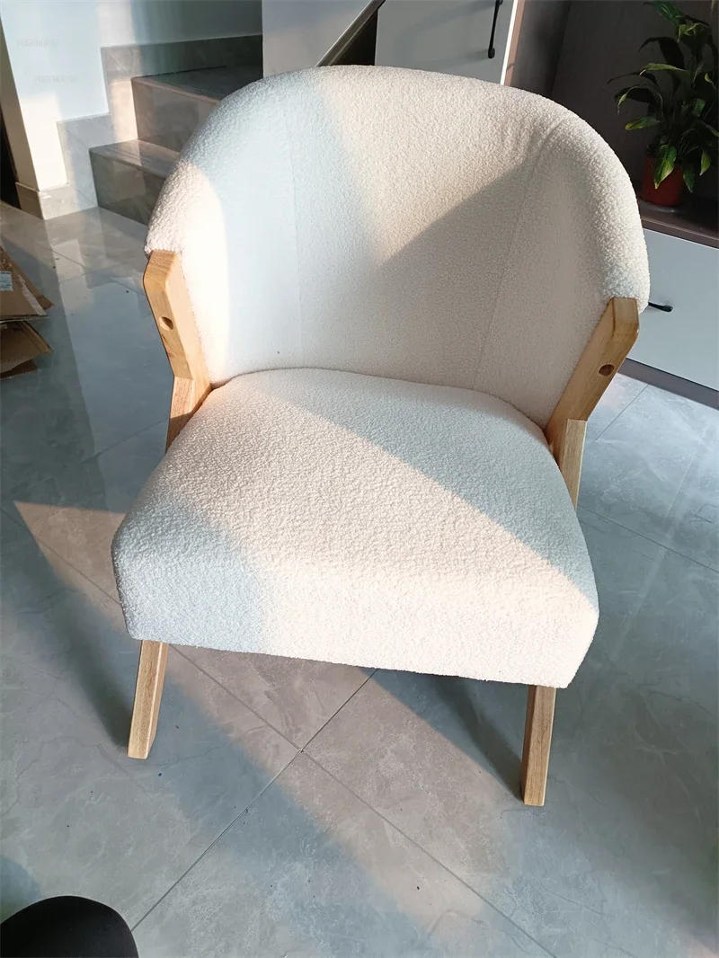 Description Picture 6 of itemNordic Solid Wood Living Room Chairs Light Luxury Balcony Bedroom Lamb Velvet Leisure Chair Home Furniture Cafe Back Armchairs