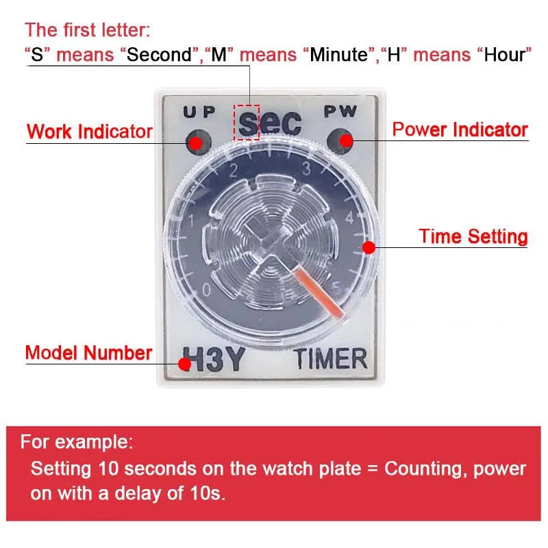 Description Picture 2 of item1 PC DC12V 24V H3Y-2 Time Relay 8Pin Power-on Delay Rotary Knob 5S/10S/30S/60S/3M/5M/10M/30M Timer DPDT Timing