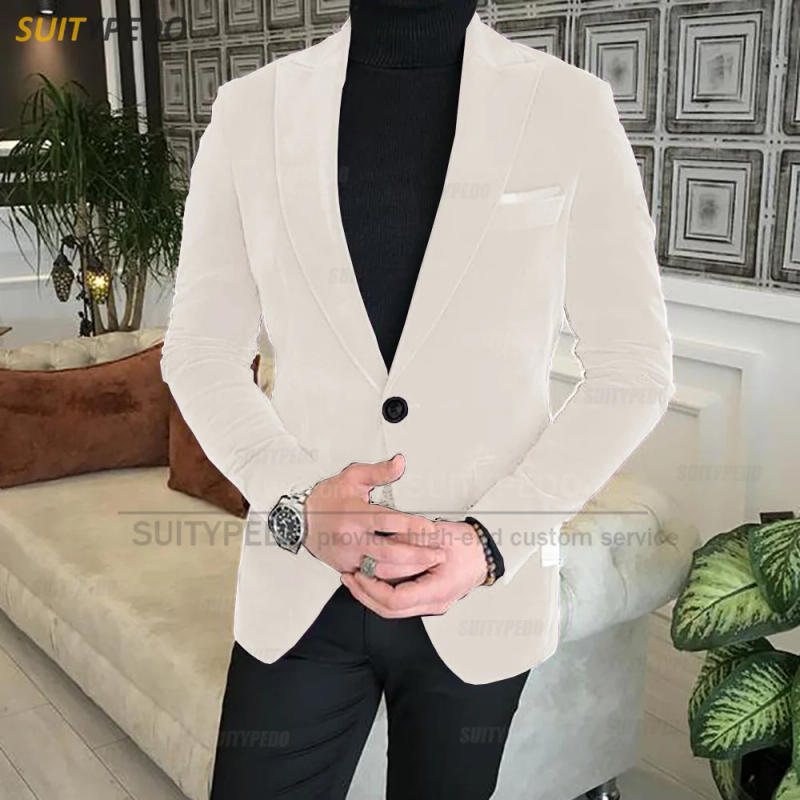 Description Picture 6 of item(One Blazer) Formal Velvet Men Suit Jacket Wedding Party Tailor-made Slim Fit Attire Evening Dinner Fashion Single Breasted Coat