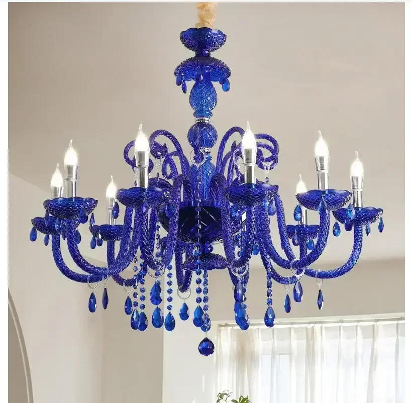Description Picture 5 of itemModern Blue Color Crystal Chandelier Deco Pendant for Dining Room Lamp Household Light Clothing Store Bedroom Lighting Fixtures